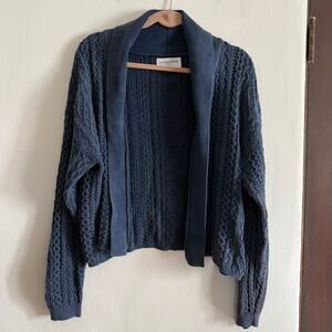 SPIRITUAL GANGSTER | Navy Blue Cable Knit Open Front Cardigan Sweater | Small